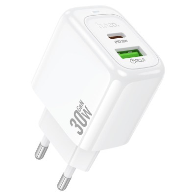 Incarcator retea Hoco CS55A, 30W, USB-C PD + USB-A QC3.0, Alb