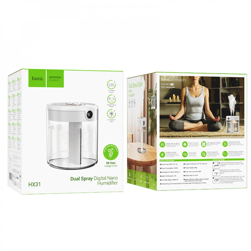 Humidifier Hoco HX31 Dual spray with digital display, white
