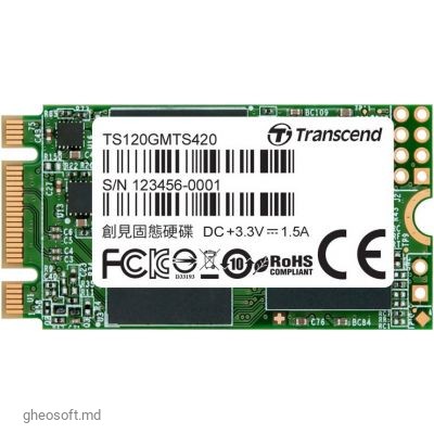 M.2 SATA SSD 120GB Transcend 420S, Interface: SATA 6Gb/s, M.2 Type 2242 form factor, Sequential Reads: 560 MB/s, Sequential Writes: 500 MB/s, Max Random 4k Read 65,000 / Write 85,000 IOPS, 3D NAND TLC
