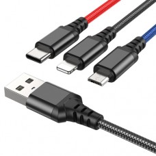 Кабель Hoco X76 3-в-1 USB на Type-C/Lightning/Micro