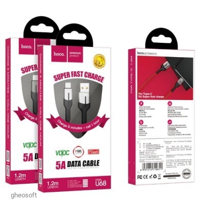 Кабель Hoco U68 USB-A to Type-C 1m, 50W, 5A