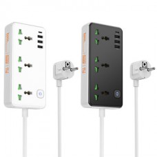 Сетевой фильтр Hoco AC7A: 3 розетки и 4 USB-порта с быстрой зарядкой