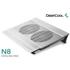 Cooling Pad DEEPCOOL N8 White, up to 17", 2 fan - 140mm, 1000rpm, <25dBA, 94.7CFM, 4x USB, all aluminum extrusion panel, Black