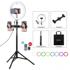 Tripod Stand PULUZ 1.65m + 10.2"(26cm) RGB LED Ring, Dual Bracket