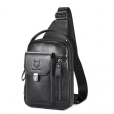 Crossbody BULL CAPTAIN, Waxed cowhide leather, USB Port, Black
