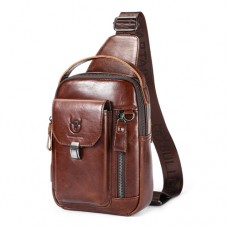 Crossbody BULL CAPTAIN, Waxed cowhide leather, USB Port, Coffee