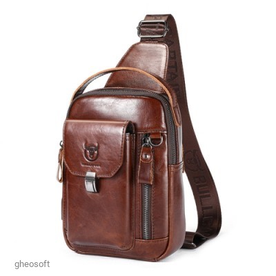 Crossbody BULL CAPTAIN. Waxed cowhide leather. USB Port. Coffee