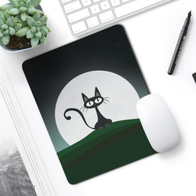 Rubber Mouse Pad. Size: 21 X 26cm - Moon Black Cat